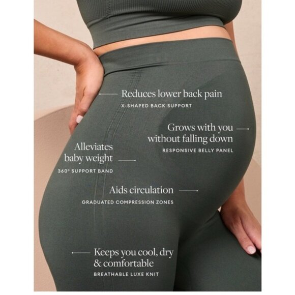 BLANQI Everyday Maternity High Rise Support 7/8 Ankle Leggings Green Large - Picture 2 of 9